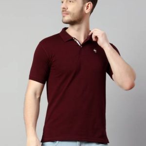 CANTABIL Men Solid Polo Neck Cotton Blend Maroon T-Shirt