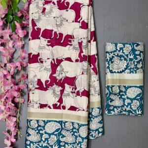 RegalDrapes Printed Kalamkari Cotton Silk Saree