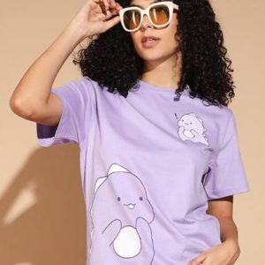 THE DRY STATE Women Printed Round Neck Pure Cotton Purple T-Shirt