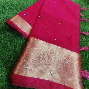Banaras silk palace Woven, Embellished, Dyed Banarasi Organza Saree
