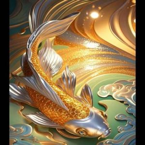 KRUM Vastu Golden One Fish Photo Frame Wall Art for Hom...