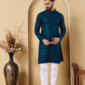 CHIRASVI Men Self Design Polyester Straight Kurta