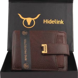 Hidelink Men Brown Genuine Leather RFID Wallet - Regular Size