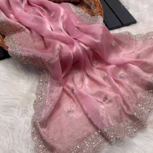 KMK STUDIO Embroidered Bollywood Muslin Saree