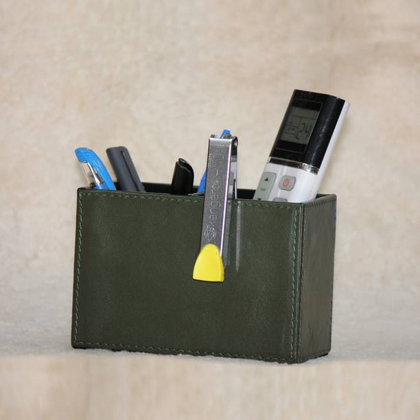 Wego 2 Compartments Genuine Leather Pen Stand