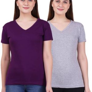 Fleximaa Pack of 2 Womens V Neck Half Sleeve Tshirt Women Solid ...