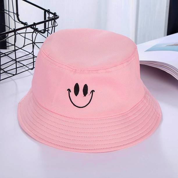 REFFER Smiley Embroidered Cotton bucket hat for women a...