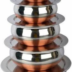 LIMETRO STEEL Set of 5 Copper Bottom Stainless Steel Ha...