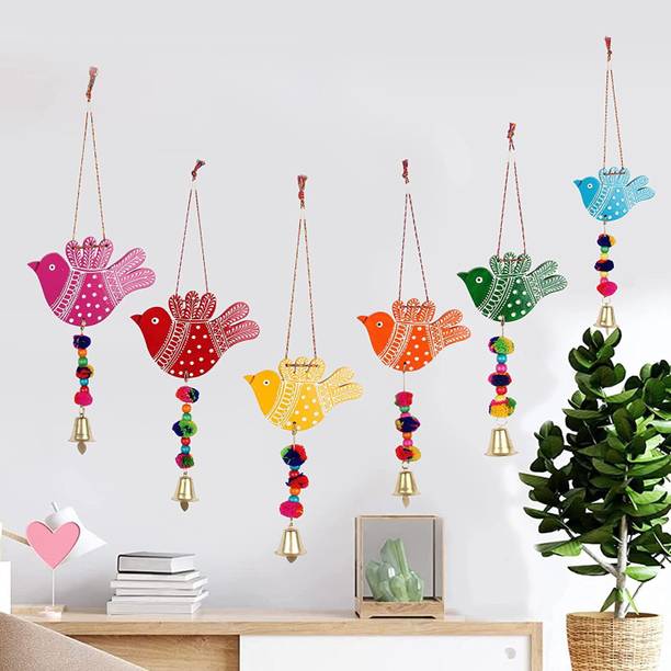 Sohibe Multicolored Hand Painted Bird wall hanging (Pac...