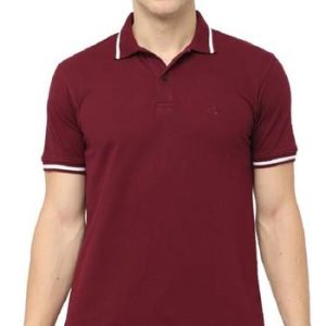 Bleualps Men Solid Polo Neck Pure Cotton Maroon T-Shirt