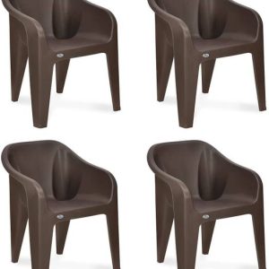 AHYRA Plastic Outdoor Chair (BROWN, Set of 4, Pre-assem...