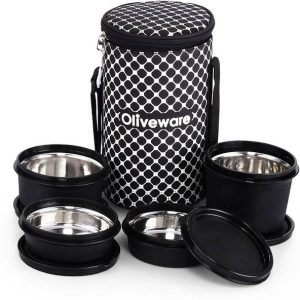Oliveware Munchy Lunch Box with Bag | Microwave Safe 4 ...