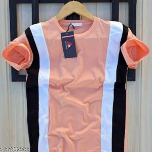 Try This Men Self Design Round Neck Cotton Blend Pink T-Shirt
