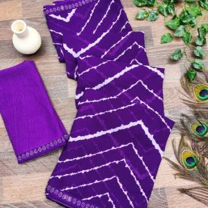 Anand Sarees Embellished, Striped, Printed Leheria Georgette Saree