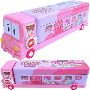 Kp Enterprise KP_PinkPencilBox school bus print Art Met...