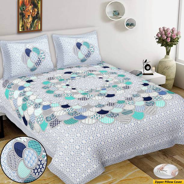 VNV Creation 220 TC Cotton King Jaipuri Prints Flat Bed...