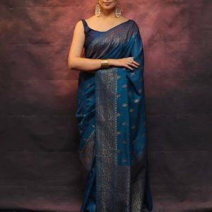 Samah Woven, Embellished Banarasi Silk Blend, Jacquard Saree