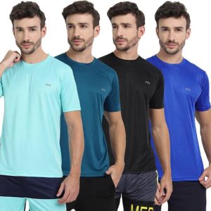 FTX Pack of 4 Men Solid Round Neck Polyester Light Blue, Bl...