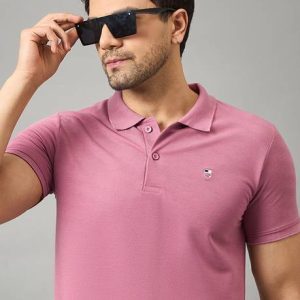 Zigo Men Solid Polo Neck Cotton Blend Pink T-Shirt