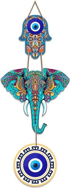Angel Infinite Evil Eye Wall Hanging Printed Wooden Naz...