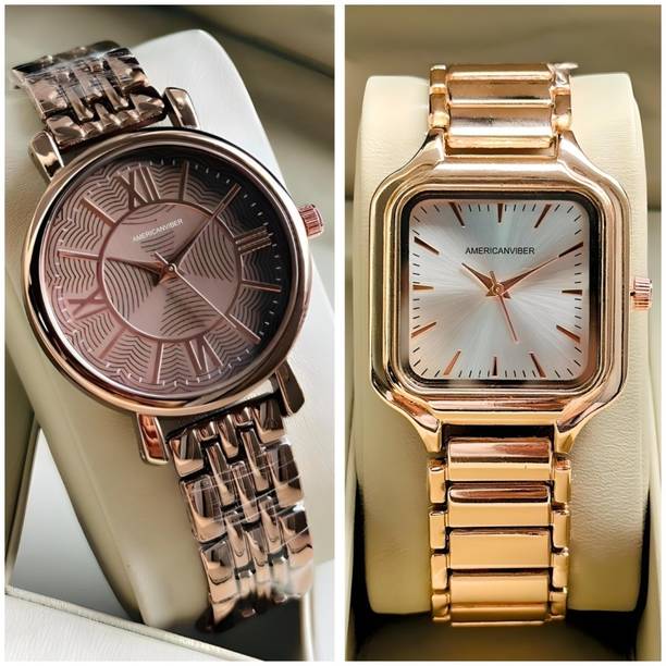 Americanviber Premium Color Smooth Finish COMBO Pack 2 Analog Watch ...