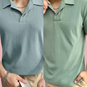Christy World Pack of 2 Men Striped Polo Neck Polyester Multicolor T-...