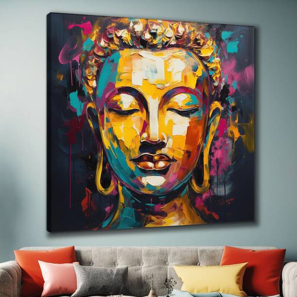 saf Wooden Framed Lord Buddha Canvas Wall Painting for ...
