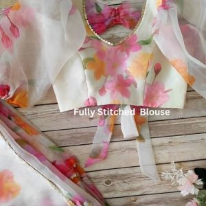 kraddle Floral Print Bollywood Organza Saree