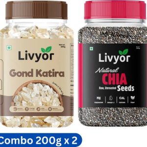 LIVYOR Gond Katira and Chia Seeds Combo Pack 200g x 2 |...