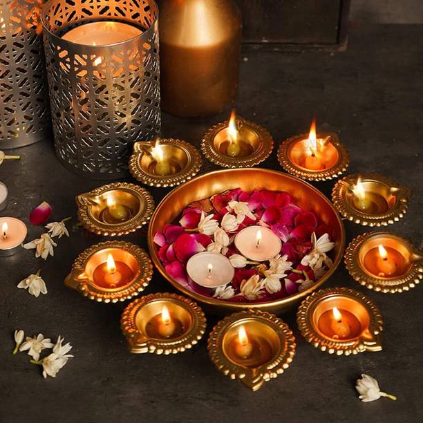 INSTORE Diya Shape Flower Decorative Urli For Diwali Fe...