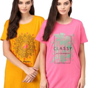HEMLOCK Pack of 2 WOMEN LONG T SHIRT Women Graphic Print, Anima...