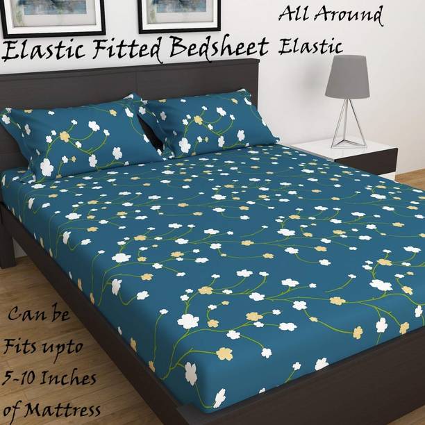 Amrange 210 TC Cotton King Floral Fitted (Elastic) Beds...