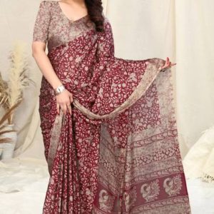 MIRCHI FASHION Printed, Floral Print Kalamkari Chiffon, Georgette Sare...