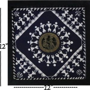 Anyshopy Navy Blue warli handmade painting with black f...