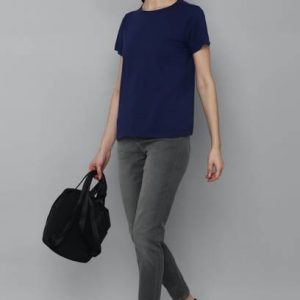 Allen Solly Women Solid Round Neck Pure Cotton Dark Blue T-Shirt