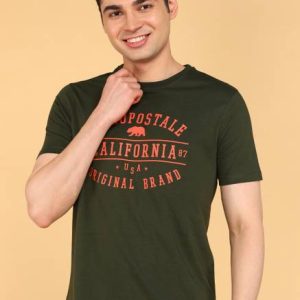 AEROPOSTALE Men Printed Round Neck Pure Cotton Green T-Shirt