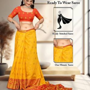 Pionex Ready to Wear Printed Banarasi Cotton Silk Saree