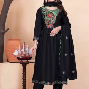 HOUSE OF COMMON Embroidered Anarkali Kurta, Bottom & Dupatta Set