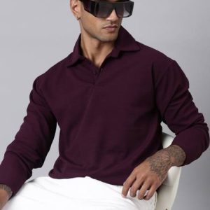 LEWEL Men Solid Polo Neck Polyester Maroon T-Shirt