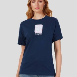 Mast & Harbour Women Solid Round Neck Pure Cotton Blue T-Shirt