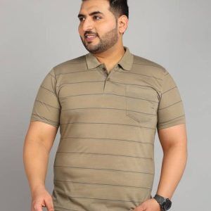 METRONAUT PLUS Plus Size Men Striped Polo Neck Cotton Blend Multicolor...