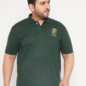 The Million Club Men Solid Polo Neck Cotton Blend Green T-Shirt
