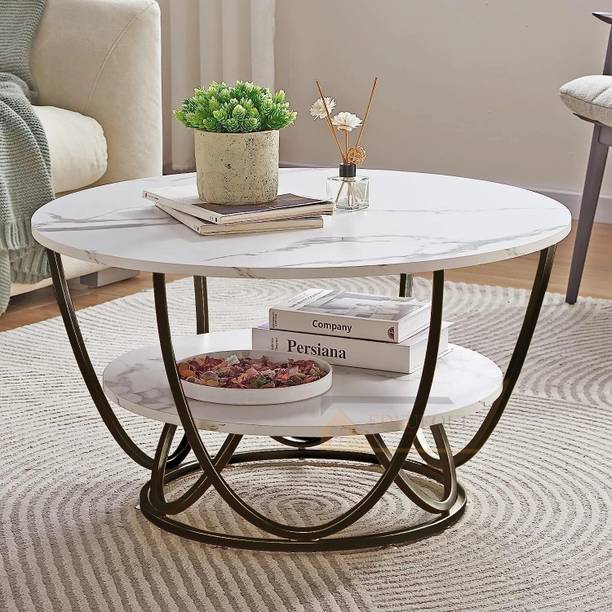 Yusha handicrafts Round Coffee Table with Gold Metal Ba...