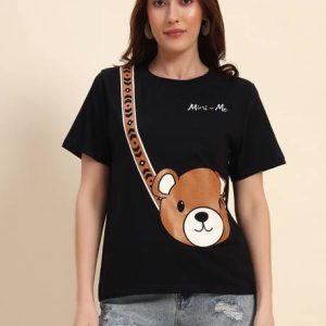 THE DRY STATE Women Printed Round Neck Pure Cotton Black T-Shirt