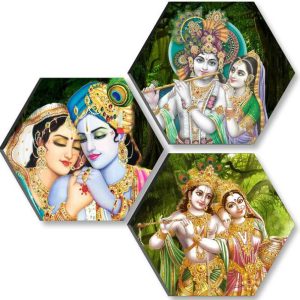 saf Set of 3 Hexagon Radha Krishna MDF Wall Painting | ...