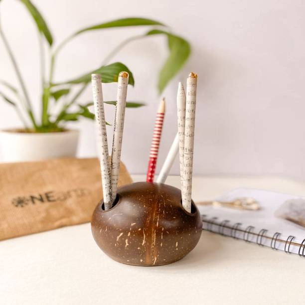 Onearth 3 Compartments Coconut Shell Pen Stand