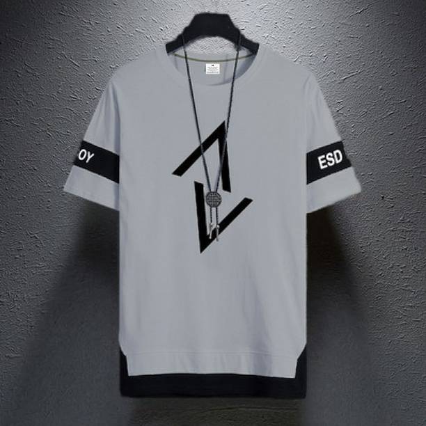 NB NICKY BOY Men Typography Round Neck Cotton Blend Grey T-Shirt