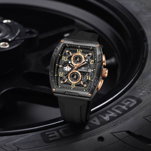 NAVIFORCE Rosegold & Black Luminous Hollow Dial with three chrong...