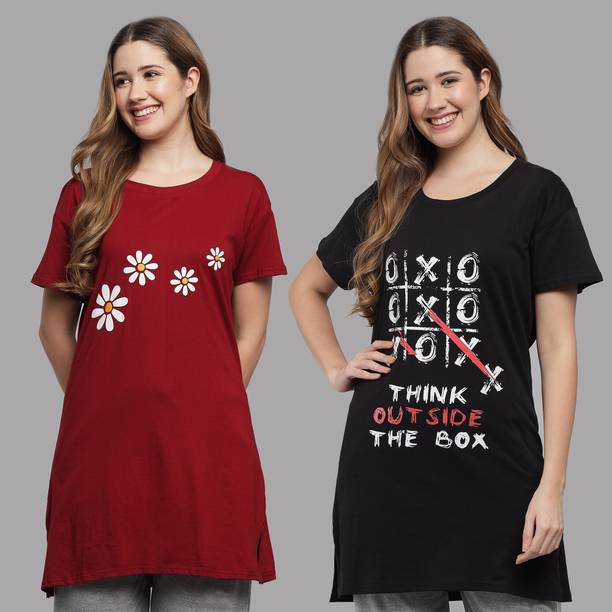 Matisse Pack of 2 Women Printed Round Neck Pure Cotton Multicol...