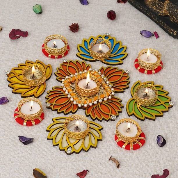 Hastshilip Home Decorative Lotus Rangoli Lotus Diya Set...